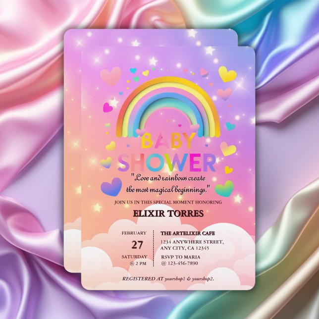Whimsical Hearts & Rainbows Baby Shower Invitation (Creator Uploaded)