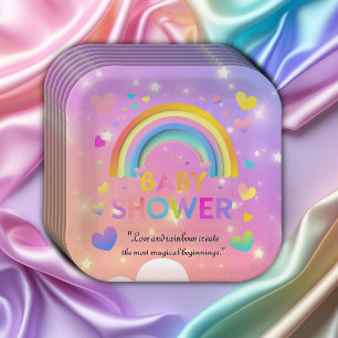 Whimsical Hearts & Rainbows Baby Shower Paper Plates