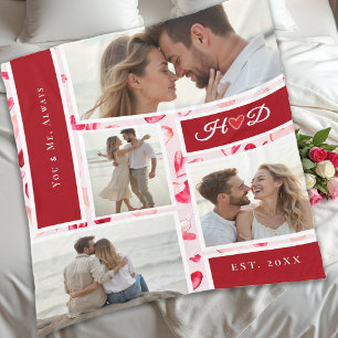 Whimsical Hearts Romantic Photo Collage Gift Red Fleece Blanket