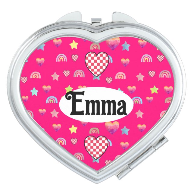 Whimsical Hearts, Stars & Rainbow Dreamscape Compact Mirror (Front)