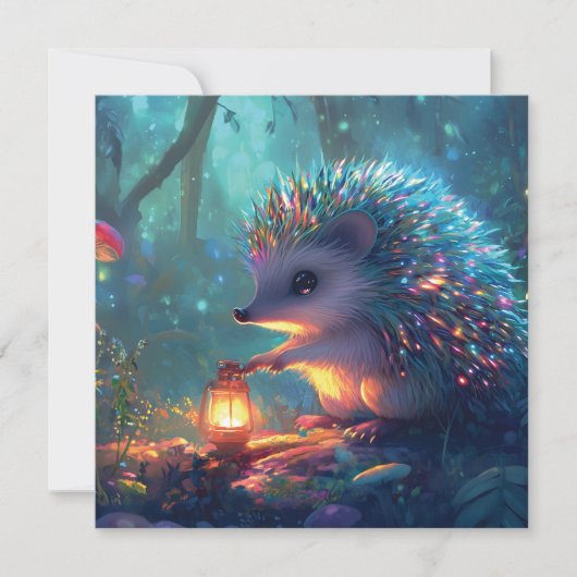 Whimsical Hedgehog and Lantern in Enchanted Forest (Front)