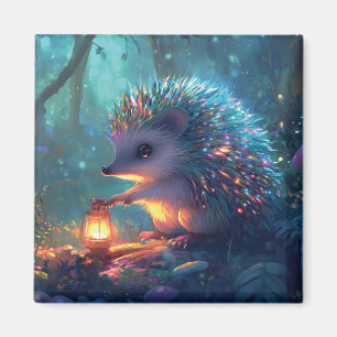 Whimsical Hedgehog and Lantern in Enchanted Forest Magnet