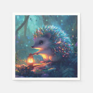 Whimsical Hedgehog and Lantern in Enchanted Forest Napkins