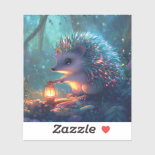 Whimsical Hedgehog and Lantern in Enchanted Forest Sticker