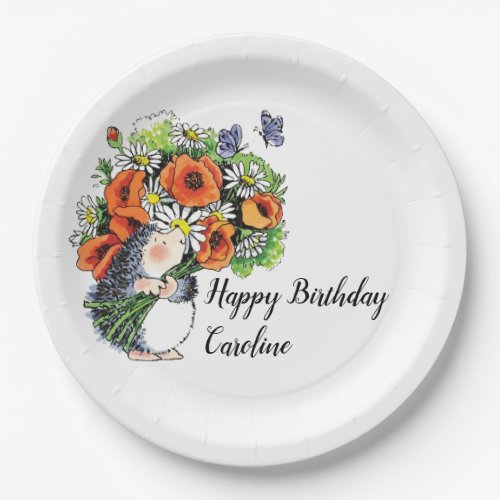 Whimsical Hedgehog and Poppies Birthday  Paper Plates