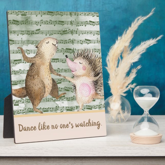 Whimsical Hedgehog & Beaver Dance Tabletop Plaque (Side)