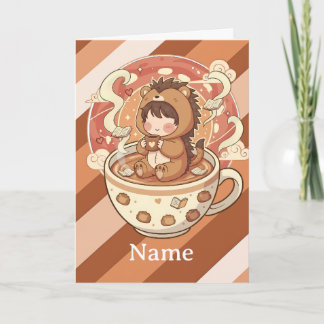 Whimsical Hedgehog Coffee Greeting Card