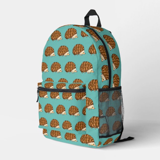 Whimsical Hedgehog  – Cute Woodland Animal Printed Backpack (Back Corner Right)