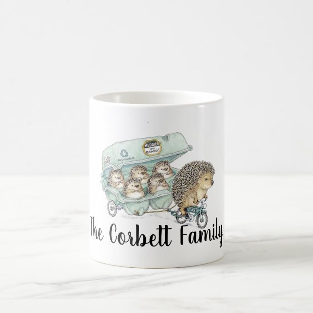 Whimsical Hedgehog Family Customizable Coffee Mug (Center)