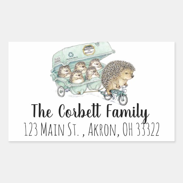Whimsical Hedgehog Family Customizable Rectangular Sticker (Front)