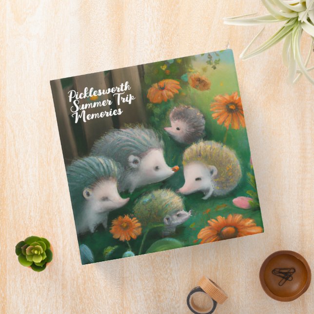 Whimsical Hedgehog Family Picnicking in the Garden 3 Ring Binder (In Situ)