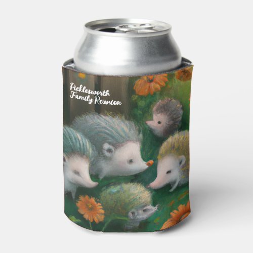 Whimsical Hedgehog Family Picnicking in the Garden Can Cooler