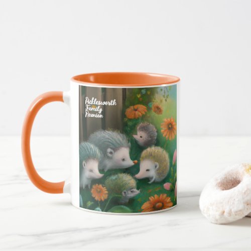 Whimsical Hedgehog Family Picnicking in the Garden Mug