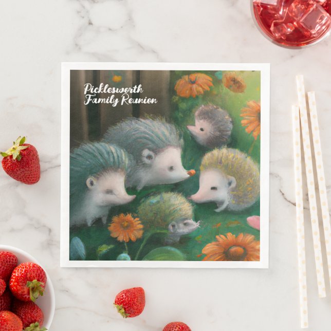 Whimsical Hedgehog Family Picnicking in the Garden Paper Dinner Napkins (Insitu)