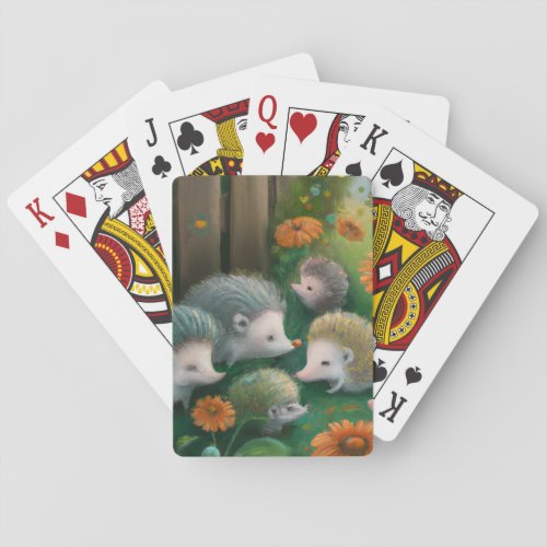 Whimsical Hedgehog Family Picnicking in the Garden Playing Cards