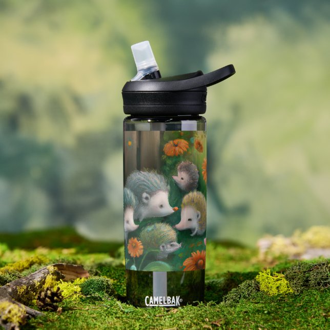 Whimsical Hedgehog Family Picnicking in the Garden Water Bottle (Outdoor)