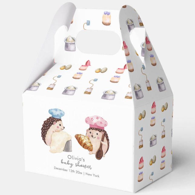 Whimsical Hedgehog Little Chef Baker Baby Shower Favor Boxes (Front)