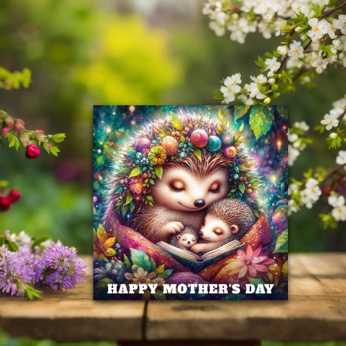Whimsical Hedgehog Mama Storytime Mothers Day  Card