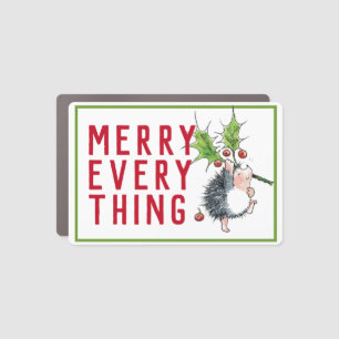Whimsical Hedgehog Merry Everything Christmas Car Magnet
