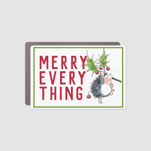 Whimsical Hedgehog Merry Everything Christmas  Car Magnet