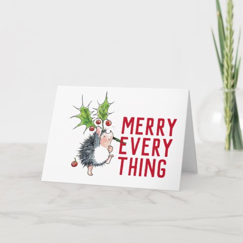 Whimsical Hedgehog Merry Everything Christmas Card