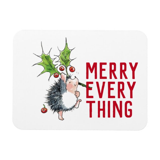 Whimsical Hedgehog Merry Everything Christmas  Magnet (Horizontal)