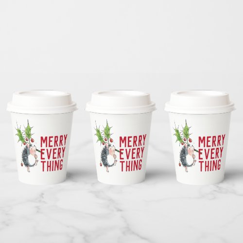 Whimsical Hedgehog Merry Everything Christmas  Paper Cups