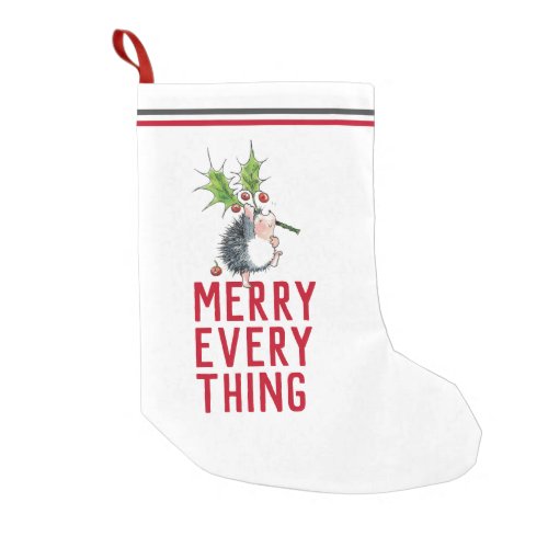 whimsical Hedgehog Merry Everything  Small Christmas Stocking