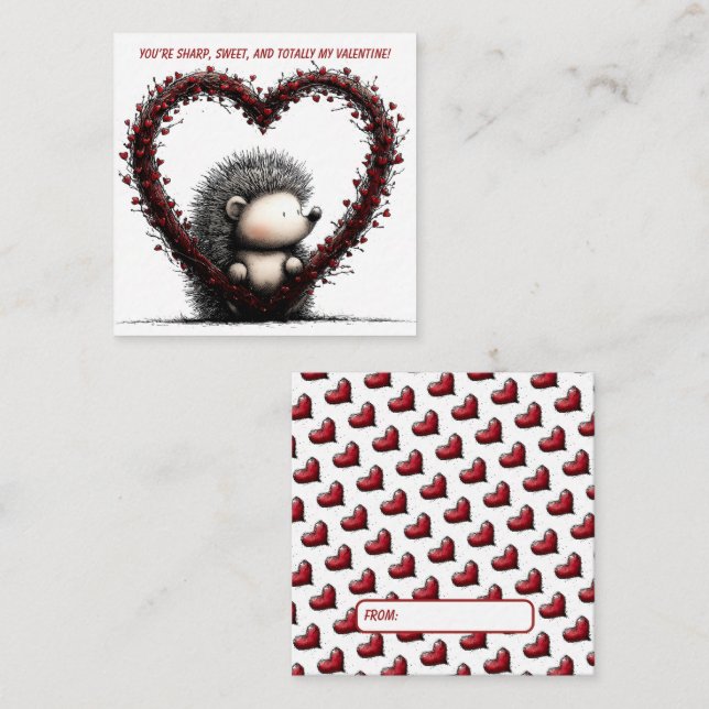 Whimsical Hedgehog Valentine Card  (Front/Back)