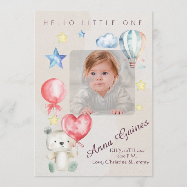 Whimsical Hello Little One Announcement (Front)