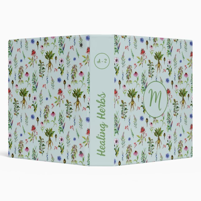 Whimsical Herbs on Mint Green 3 Ring Binder (Background)