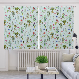 Whimsical Herbs on Mint Green Blackout Curtains