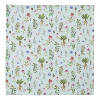 Whimsical Herbs on Mint Green Duvet Cover