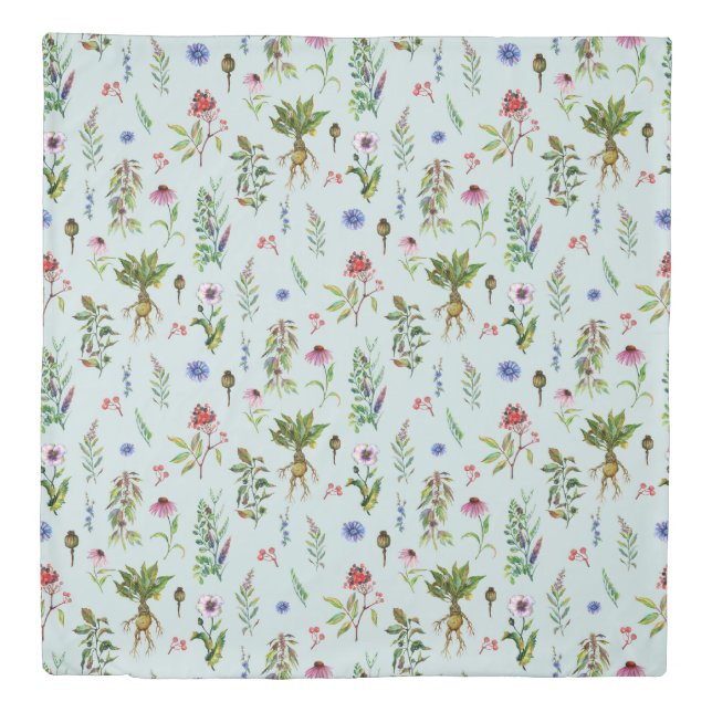 Whimsical Herbs on Mint Green Duvet Cover (Front)