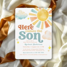 Whimsical Here Comes the Son Sun Rays Baby Shower