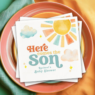 Whimsical Here Comes the Son Sunshine Baby Shower Napkins