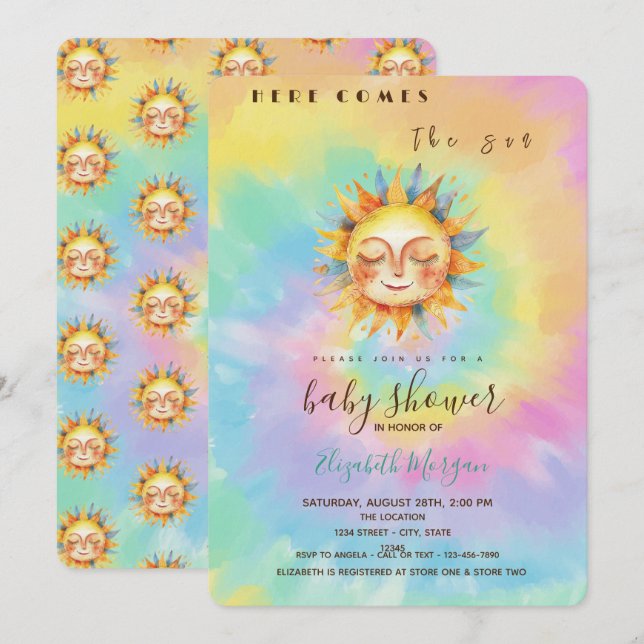 Whimsical Here Comes The Sun Tie Dye Baby Shower   Invitation (Front/Back)