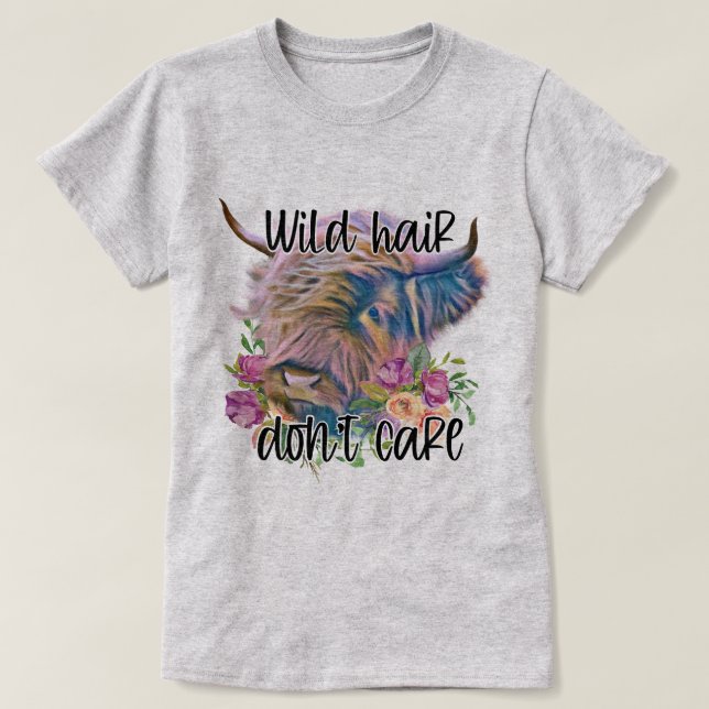 Whimsical Highland Cow With Flowers And Bold Text  T-Shirt (Design Front)