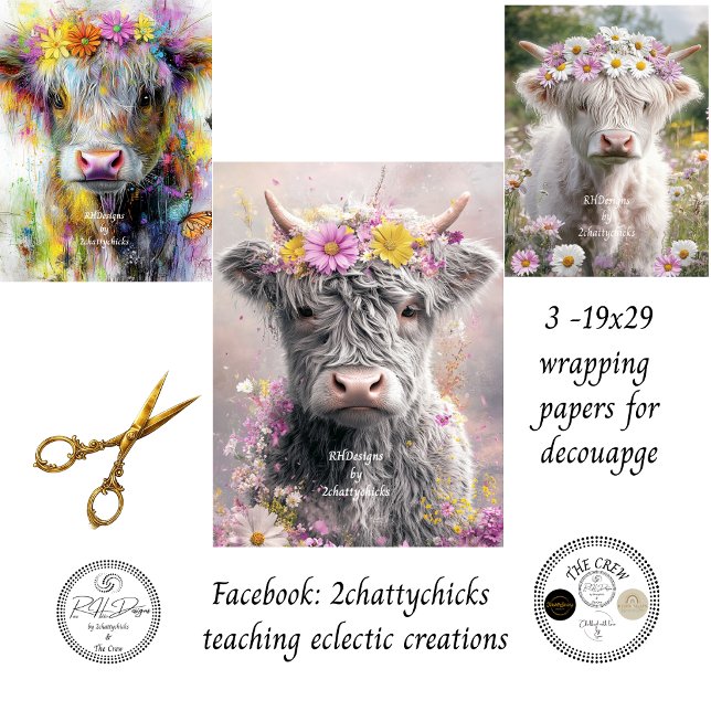 Whimsical Highland Floral Crown Decoupage  Wrapping Paper Sheets (Creator Uploaded)