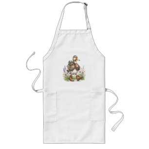 Whimsical Hiking Duck Illustration with Backpack Long Apron