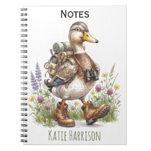 Whimsical Hiking Duck Illustration with Backpack  Notebook