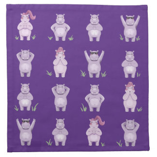Whimsical Hippo Characters – hippos in love Cloth Napkin