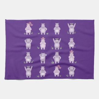 Whimsical Hippo Characters – hippos in love Kitchen Towel