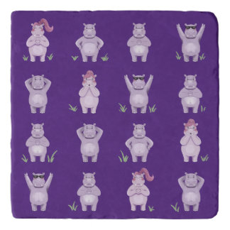 Whimsical Hippo Characters – hippos in love Trivet