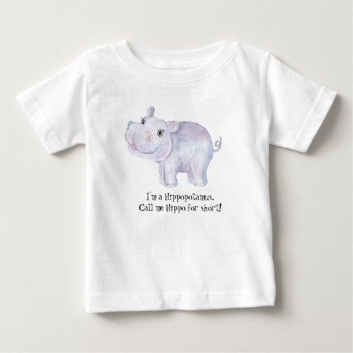 Whimsical Hippopotamus _ Watercolor Print Baby T_Shirt