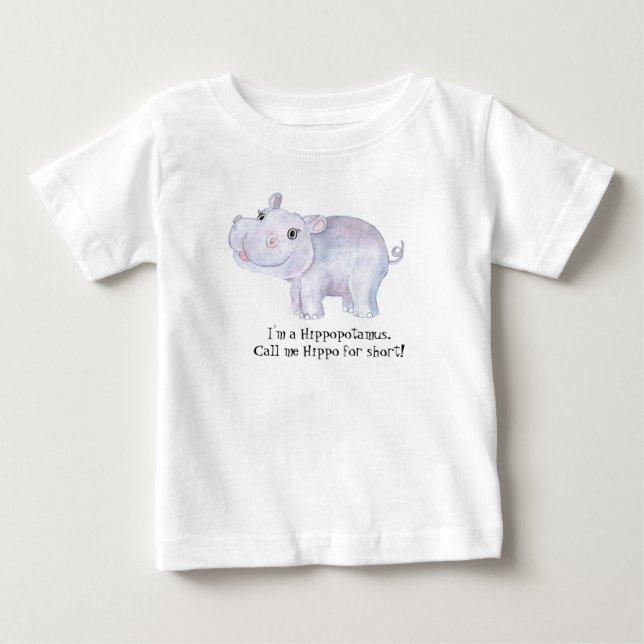 Whimsical Hippopotamus - Watercolor Print Baby T-Shirt (Front)