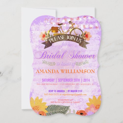 Whimsical Hipster Bicycle Bridal Shower Invitation