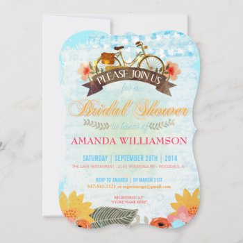 Whimsical Hipster Bicycle Bridal Shower Invitation by oddlotpaperie at Zazzle
