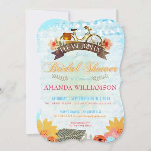 Whimsical Hipster Bicycle Bridal Shower Invitation