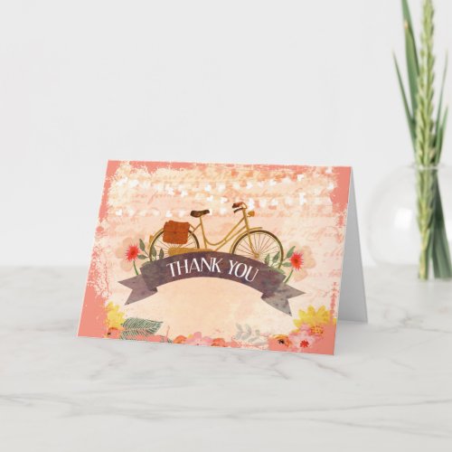 Whimsical Hipster Bicycle Floral Thank You Card